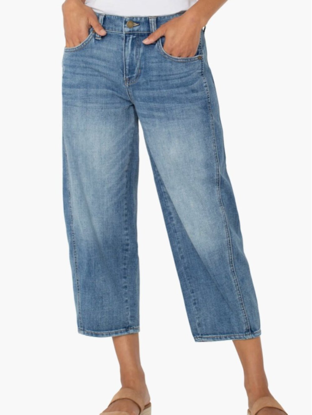 Liverpool Los Angeles Barrel Jeans 14/32 Blue Crop Mid Rise Paneled Curved Leg